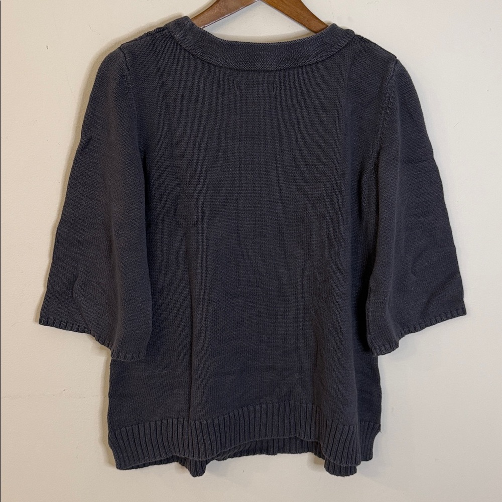 Karen Scott washed blue chunky Knit sweater wide sleeves contrasting knit SZ LG - Picture 2 of 7
